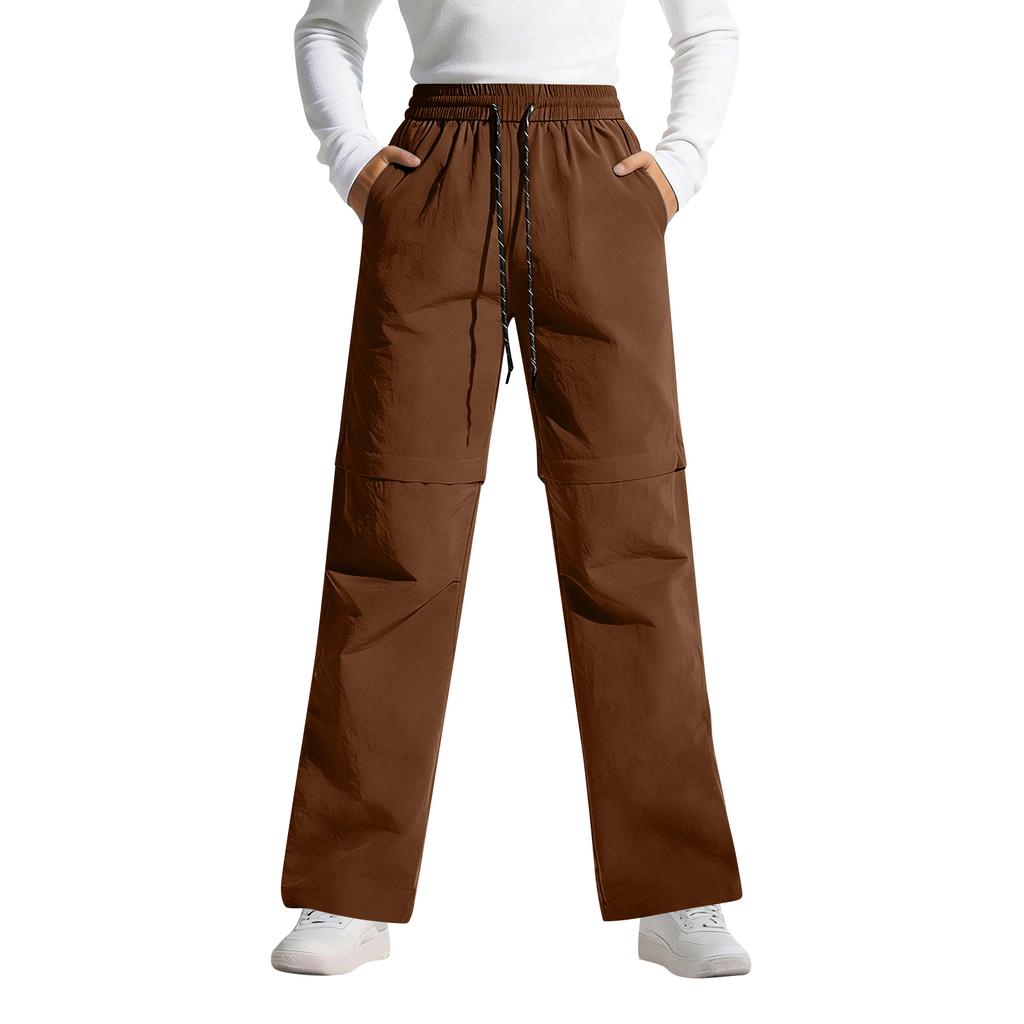 Women's Loose Fit Straight Leg Cargo Pants with Adjustable Drawstring Waist and Detachable Design Casual Workwear Trousers