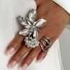 SHIXIN Vintage Creative Silver Color Large Flower Open Ring for Women Punk Imitation Pearl Party Adjustable Ring Finger Jewelry