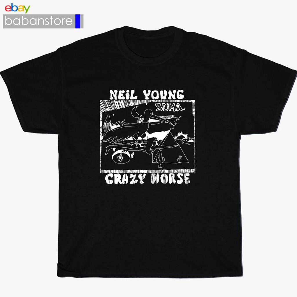 Nuova T-shirt Nera Crazy Horse And Neil Young logo zuma Taglia S-3XL