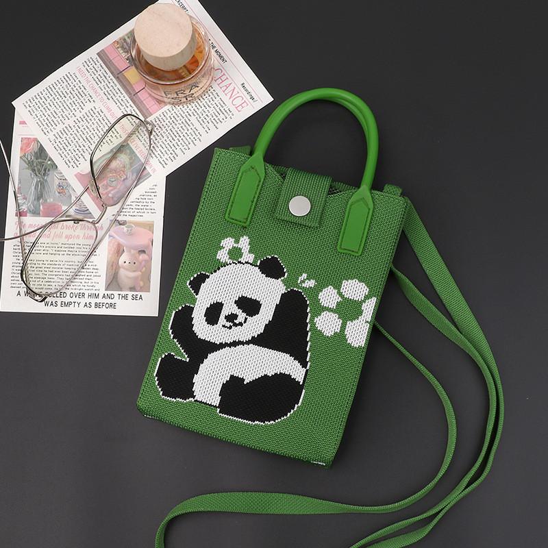 Playful Print Panda Knitted Handbag Stylish Small Crossbody Purse Perfect For Casual Outfits