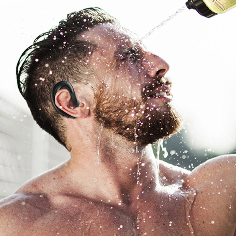 Stereo Ear Hanging Earbud Waterproof Wireless Active Noise Cancellation Earphones Mic Hifi Heavy Bass Sports Running