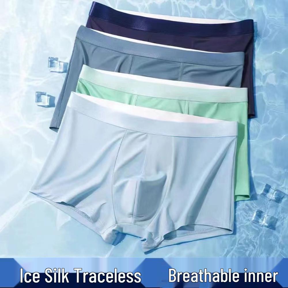 Men's Ice Silk Summer Boxer Briefs - Breathable Solid Color Underwear