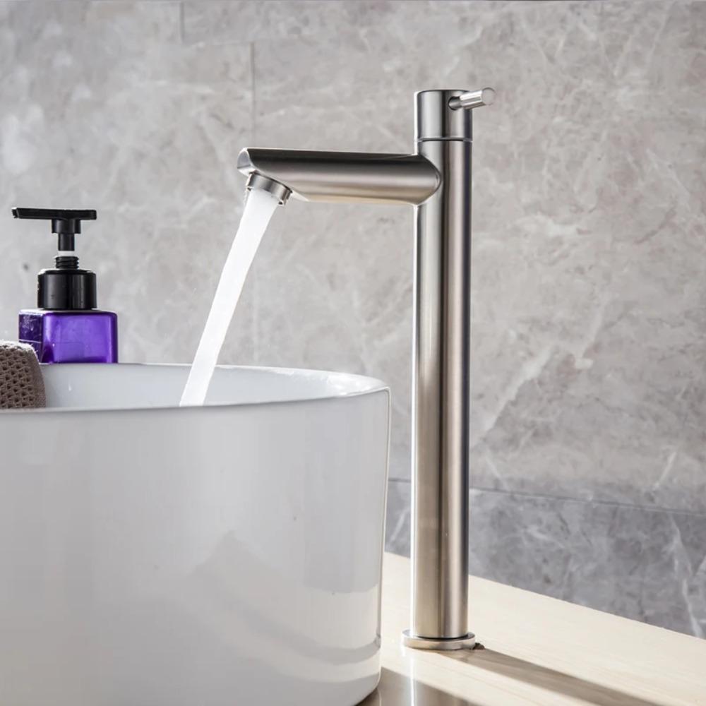 Quick Open Single Cold Faucet Stainless Steel Washbasin Tap Heighten Washbasin Faucet  Hotel