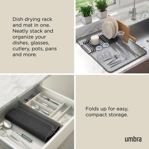 Umbra UDRY Draining Mat, 61x46cm, Charcoal, Kitchen Dish Drainer with Dish Stand, Absorbent
