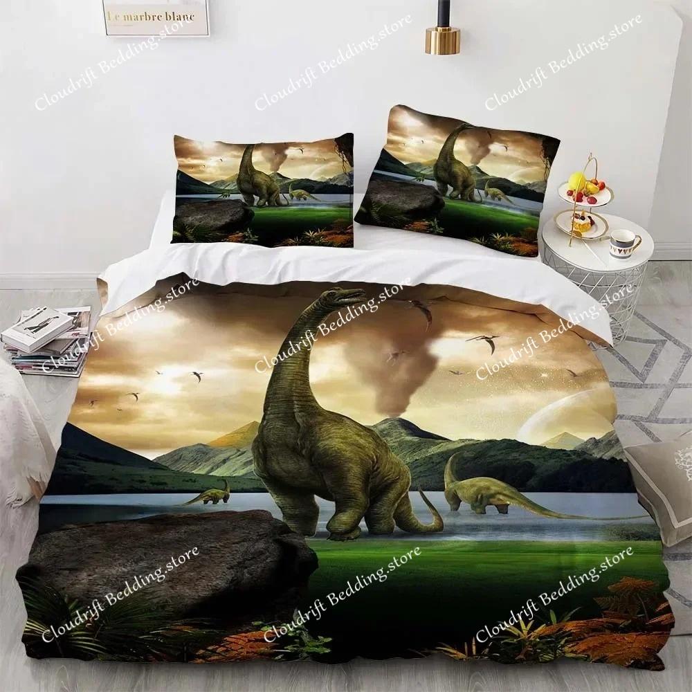 Dinosaur Duvet Cover Set for Kids Boys Girls Polyester King Queen Size Bedding Set Cartoon Wild Animals Comforter Quilt Cover