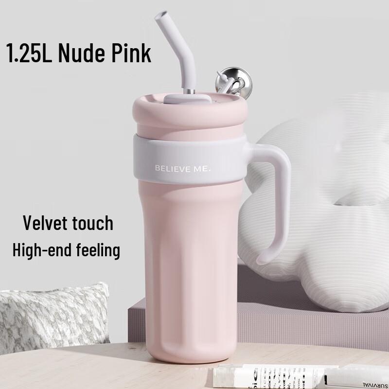 TLAKEHO Large Capacity Insulated Stainless Steel Straw Water Bottle