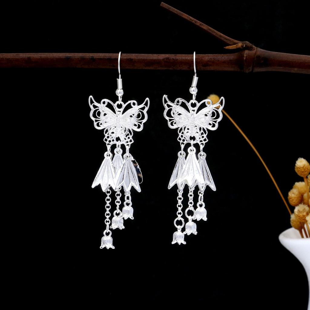 Boucles d'oreilles à pampilles en argent Miao: Style Ethnique, Exagération Tendance, Design Luxe Léger