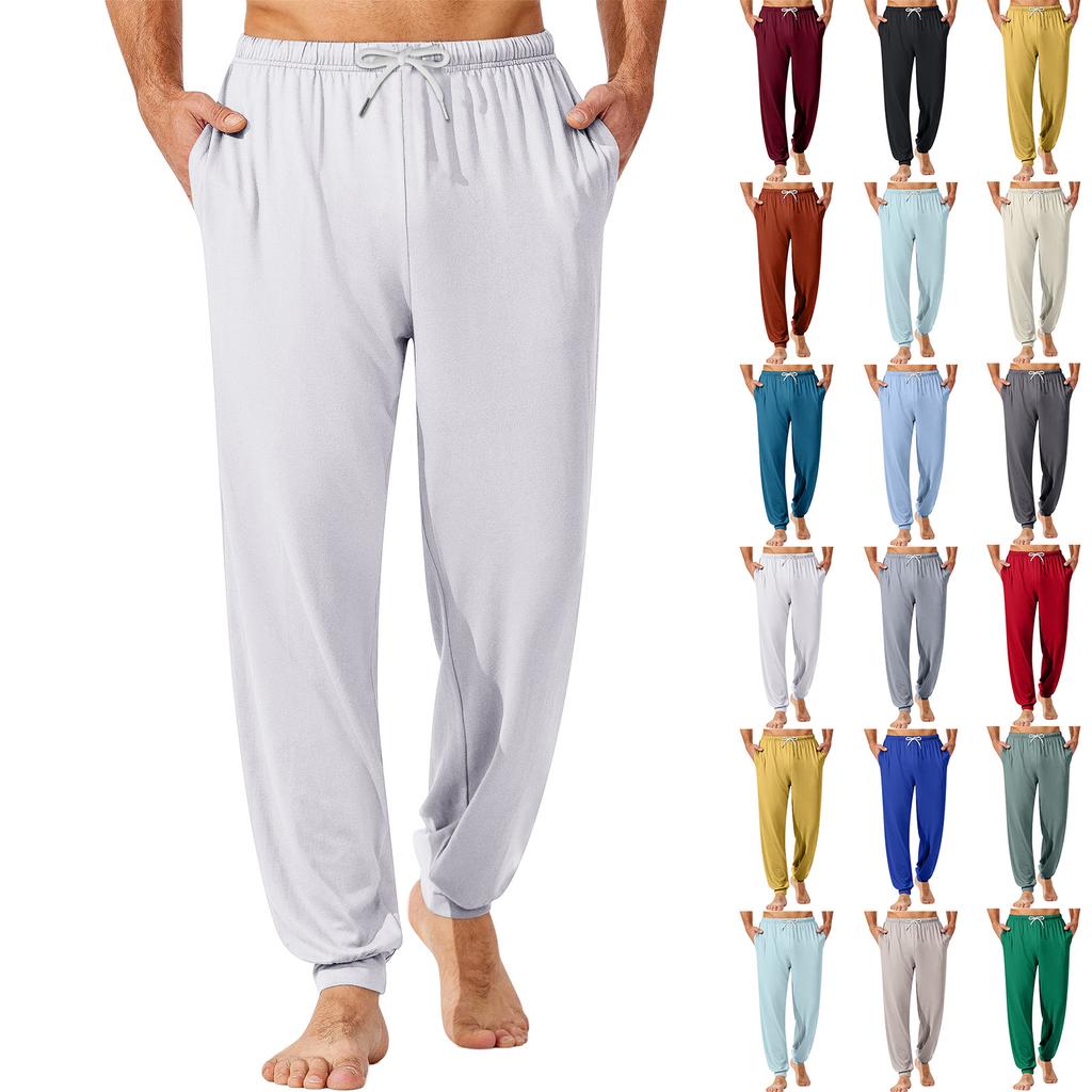 Men's Drawstring Pocket Cuffed Casual Pants Home Sleep Pants