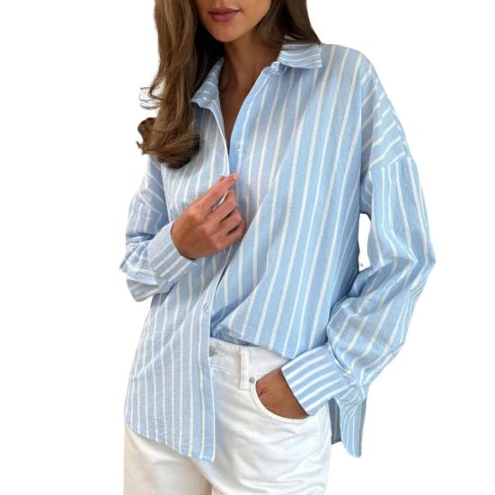 Women Shirt Lapel Long Sleeve Single Breasted Shirt Tops Mid-length Loose Fit Casual Tops Work Daily Life Wear