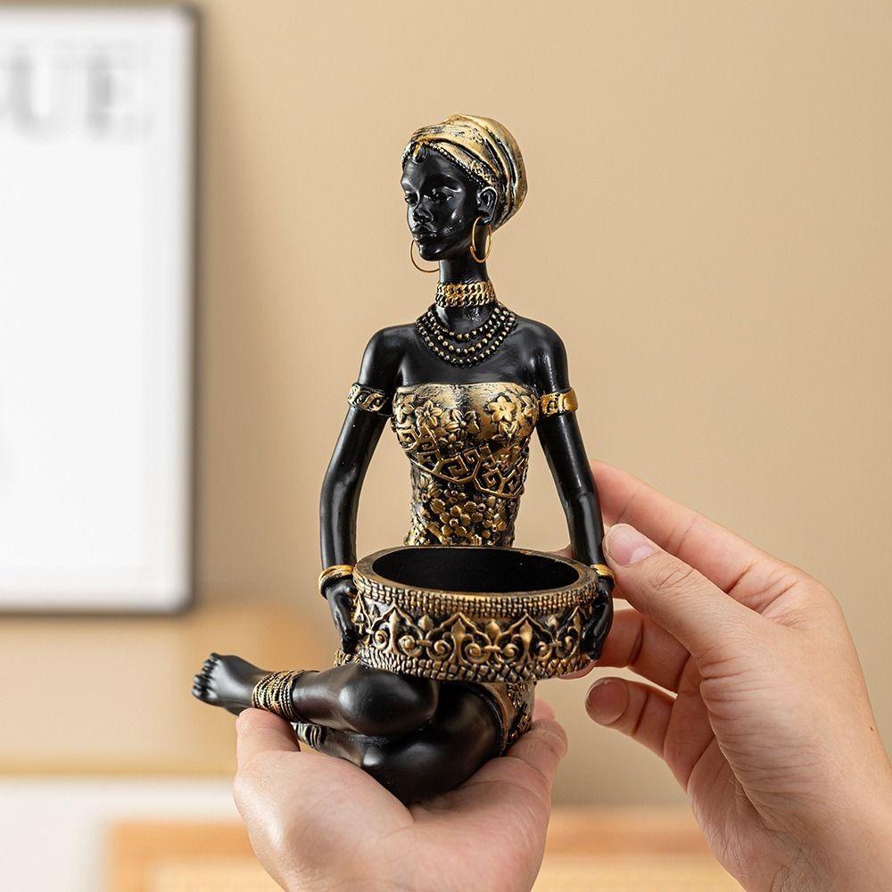 Tribal Design African Women Storage Tray Resin Jewelry Holder African Sculpture  Office