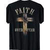 European Sizes Faith Over Fear Graphic T-Shirt,  Crew Neck Tee, Casual Style, Geometric Pattern, Regular Fit, with Cross Applique, for Adults
