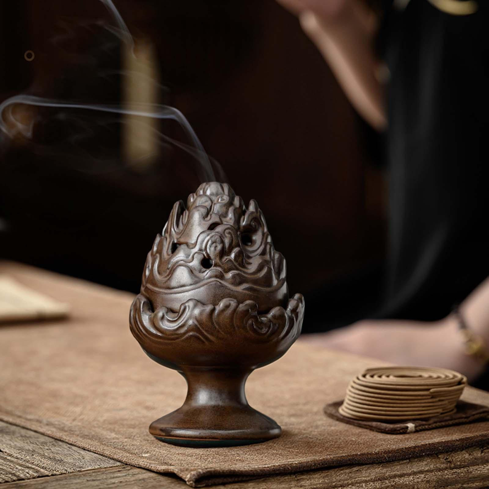 

Ceramic Burner Porcelain Holder Fragrance Diffuser Coil or Cones Stove for Household Buddha Tea Antique