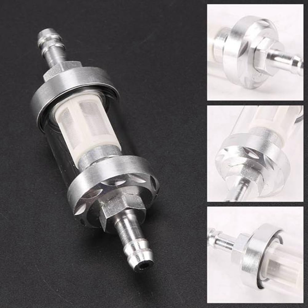 Weuareod 2pcs Universal Chrome Fuel Gasoline Crude Engine Inline Filter for 5/16" 8mm Silver Bike