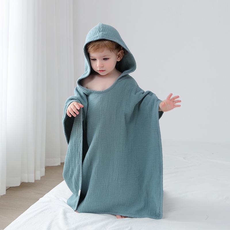 Children's Cotton Gauze Hooded Poncho Bath Towel - Absorbent Wearable Swim Wrap