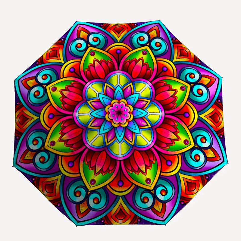 

1pc Mandala Artwork Auto-Fold Umbrella with One-Touch Open/Close - 8 Reinforced Ribs for Windproof Stability, yy251118148