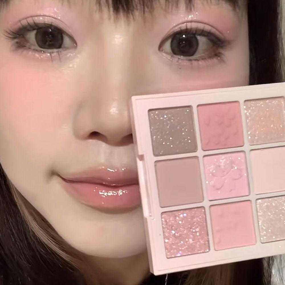 Romantic Sakura 9 Color Eyeshadow Palette Matte Pearlescent Milk Tea Peach Color Makeup Palette
