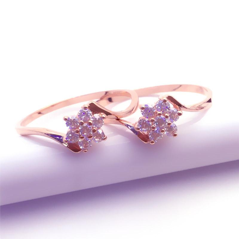 Color Gold Inlaid Zircon Petal Ring, Purple Gold Temperament Rose Gold Plated Open Ring.