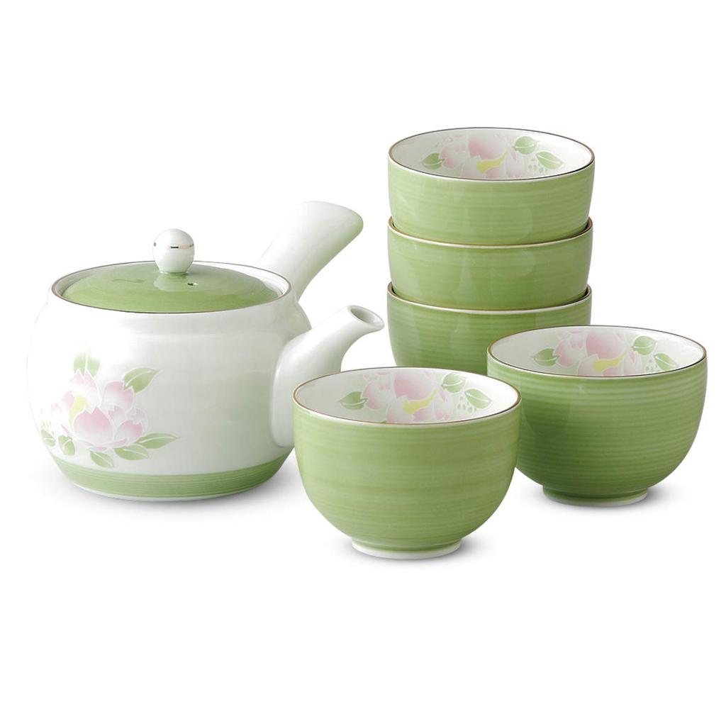 Ranchant Teapot and Tea Cup Young Grass Camellia Arita Made in Japan Set, Multi, 17x14.5x9.5cm / 8.8x5.5cm, Design, Ware,
