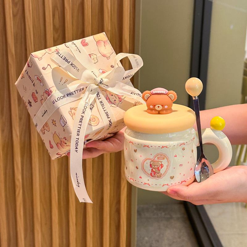 Graduation gift for girl girlfriend birthday gift cute cartoon bear ceramic mug souvenir