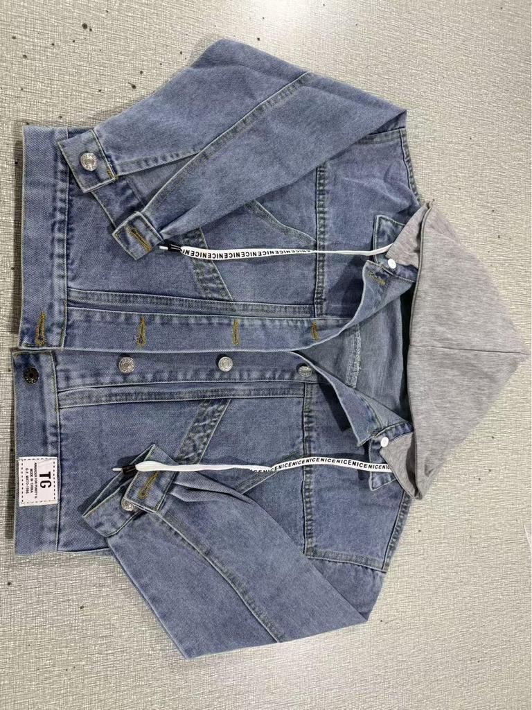 Veste en jean à capuche amovible pour femme, Printemps/Automne, Manches longues, Coupe courte