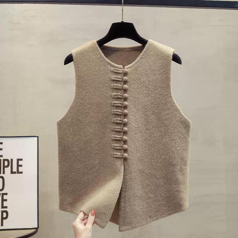

Весна Осень Круглый вырез Однотонный кардиган на пуговицах Безрукавный свитер Вязаный жилет Женская одежда Базовые топы 2XL