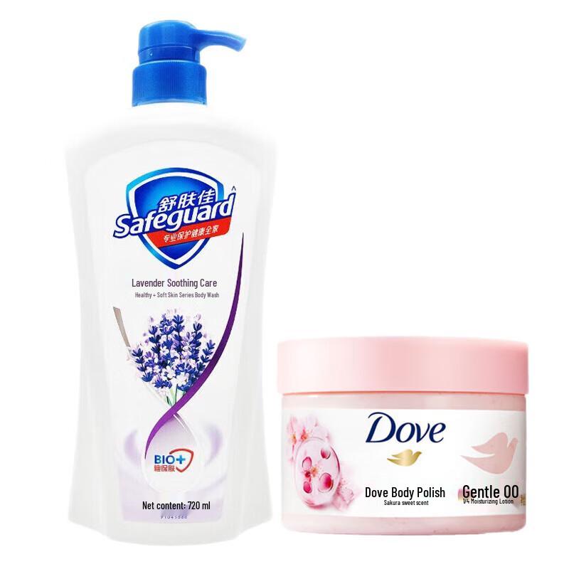 

Safeguard Lavender Shower Gel & Dove Sakura Body Scrub Set