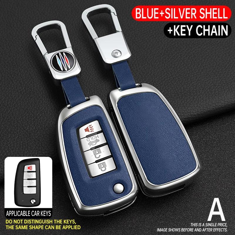 Zinc Alloy + Leather Car Key Case Cover Shell For Nissan Nv200 Sentra Versa X-Trail Qashqai J11 Juke Murano Micra Tiida Maxima