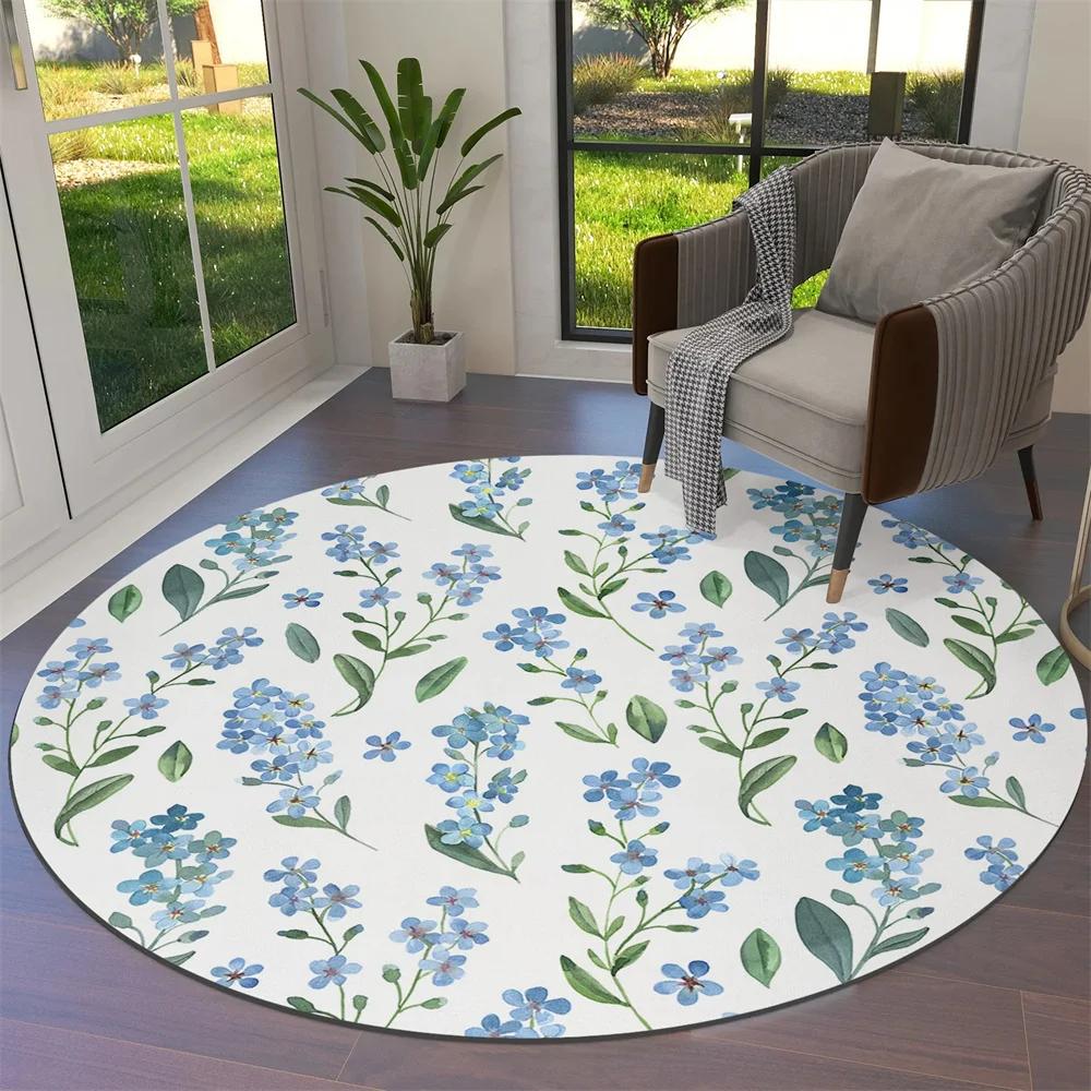 Watercolor Flower Round Rug Non-slip Floral Carpet for Living Room Bedroom Kitchen Decor Circle Doormat