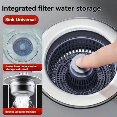 Küchenspüle Abfluss mit Anti-Blockier-Sprungkern, Presstyp Spülbeckensieb, auslaufsichere Versiegelung, Metallfiltersieb,