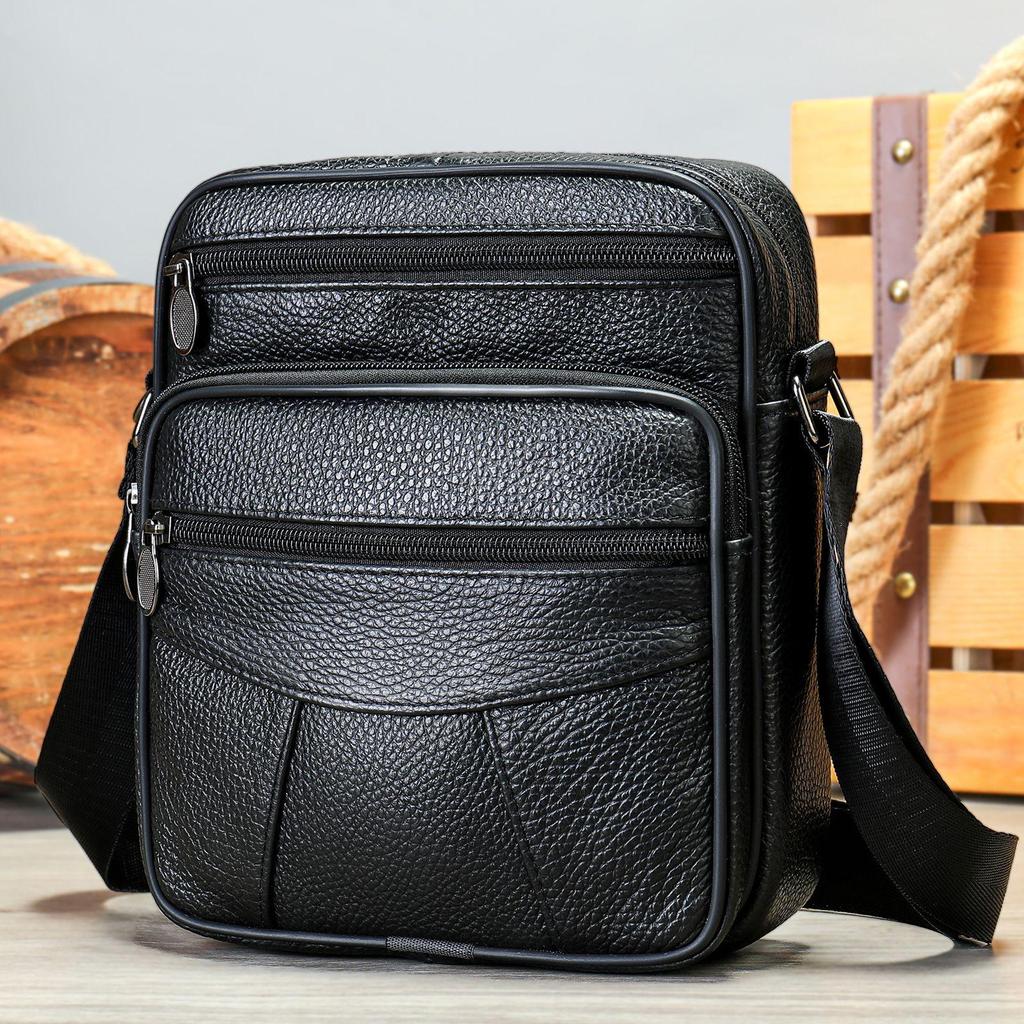 Marunte Herren Echtleder Umhängetasche - Vertikaler Stil Rindsleder Lässige Schultertasche