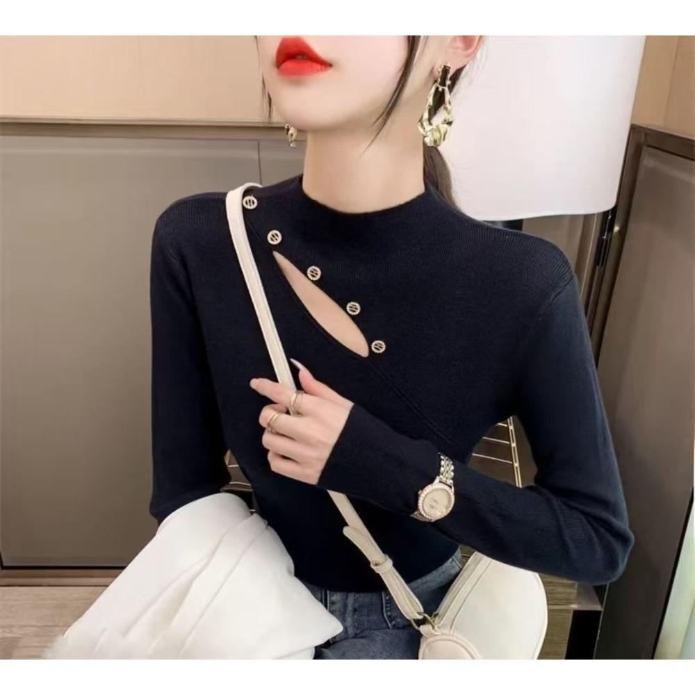 Women's Half High Neck Sweater Autumn and Winter Western Korean Style Sweater Inner Knit Sweater