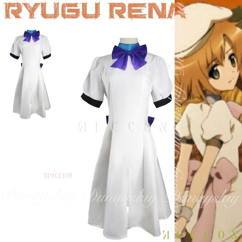 Halloween Higurashi: When They Cry Anime Ryugu Rena Cosplay A Cute Girl White Dress Orange Wig Cosplay Costume Full Suit Anime