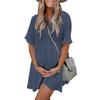 Women's Fashionable Lined Dress With Buttons, Mid Length Short Sleeved Loose Solid Color Dress