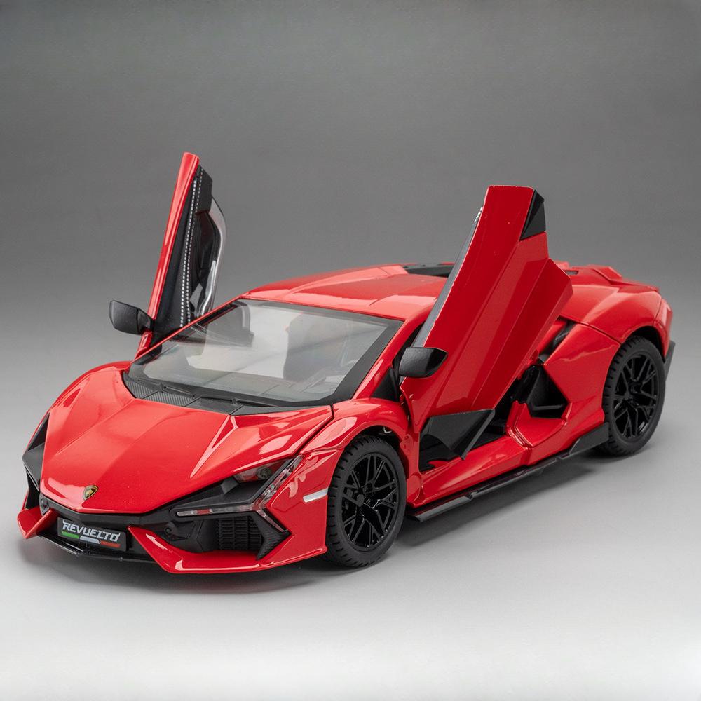 

1:24 REVUELTO Alloy Diecast Model Car Toys Sports Cars 4 Doors Opened Pull Back Sound Light Racing Vehicle Festival Gift for Boy красный