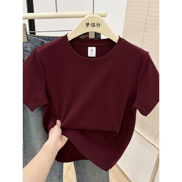 Women Plus Size Solid Color Positive-Shoulder Short Sleeve T-Shirt Summer Casual Commuter Top