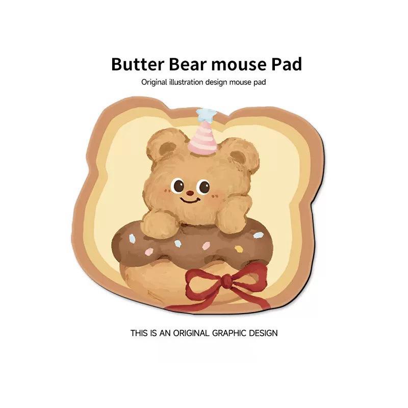 

Cartoon Bear Toast Mouse Pad - Cute Irregular Desk Pad for Workstations