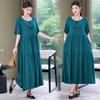 Women's Round Neck Short Sleeve Midi Dress Loose Fit Elastic Waist Casual Solid Rayon Tiered Summer Dress