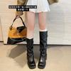 6/8Cm Heightening Thick-soled Trouser Boots Women's Autumn Knight Boots Children's Long Boots Thick Heel Buckle Belt Medium Tube Stacking Boots.