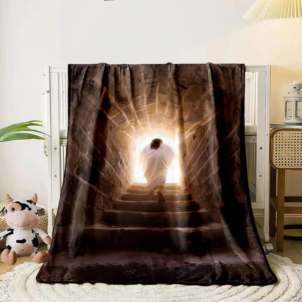 Jesus Resurrection Theme Blanket Printed Blanket for Living Room Bed Couch lunch break Soft Cozy Blanket for Friend's festival Gift