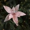 Sequin Mesh Christmas Artificial Flowers 25cm Poinsettia Flower  Festive Decoration