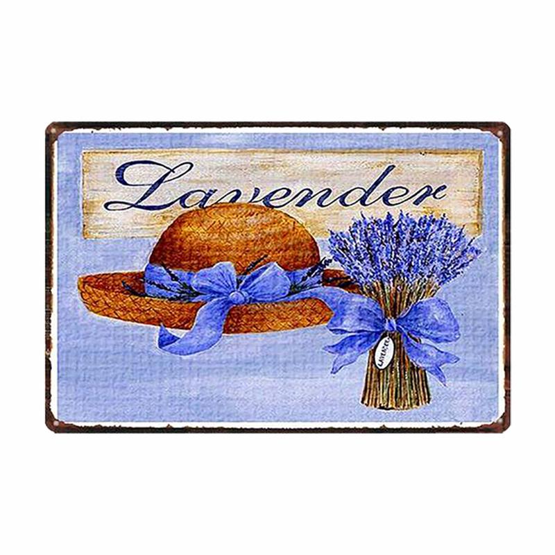 Lavender Metal Plate Flower Farmhouse Tin Signs Plaque Vintage Wall Art Poster Home Garden Decor 20x30cm
