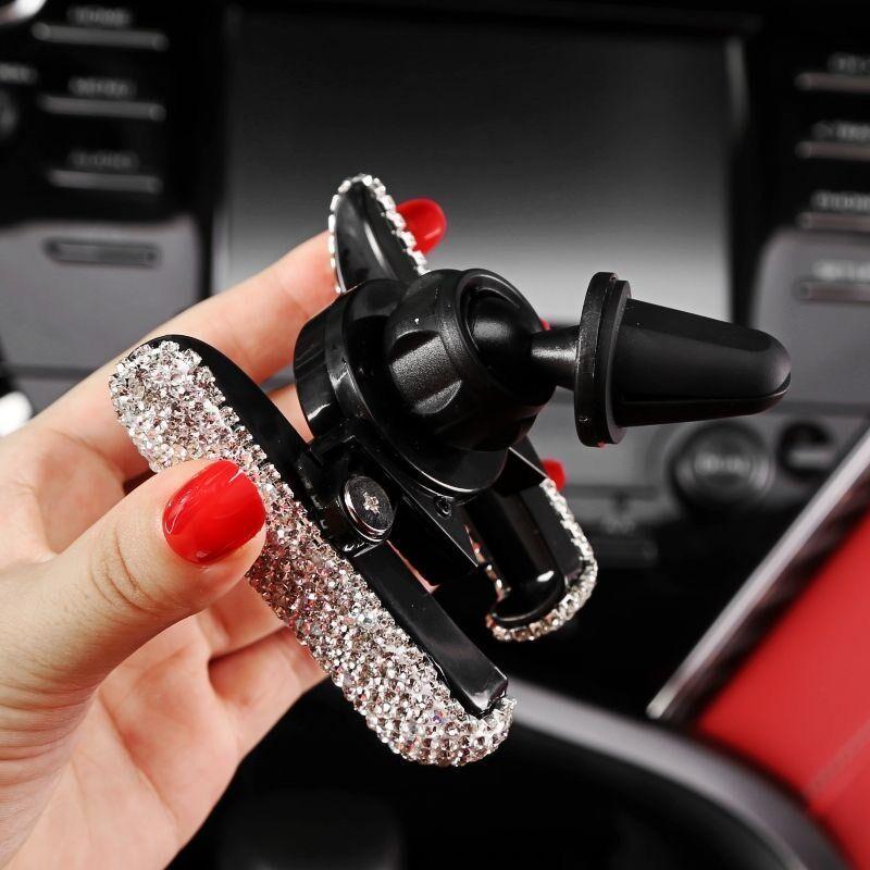 New Model Diamond-Encrusted Car Phone Holder for Dashboard Air Vent, Suction Cup Type, Dual-Use for Car Navigation, Specifically for Women