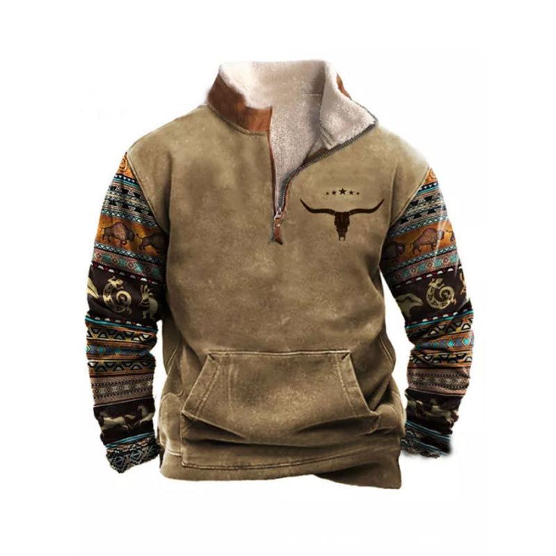 Spring And Autumn New Men'S Long Sleeve Half Zipper Printed Casual Fashion Trend Jacket