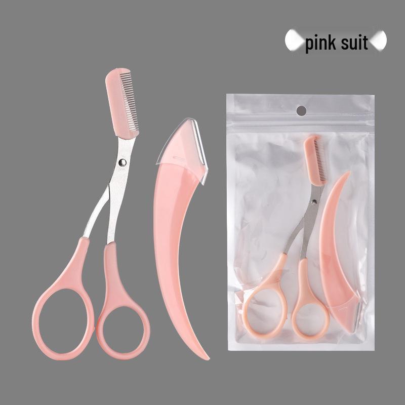 Portable Crescent Eyebrow Shaver Set - Anti-Scratch Beauty Scissors & Trimmer for Beginners