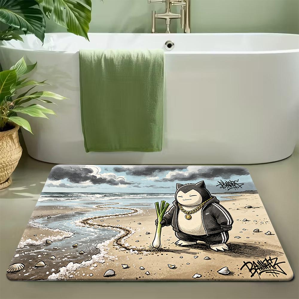 Pokemon Pichu Sunset Starry Sky Print Non-Slip Doormat, Absorbent Floor Mat for Home Decor