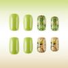 24 Pcs Glossy Full Cover False Nail Mediuim Square Press On Nail Flowers Stick On Nail Green Acrylic Nail