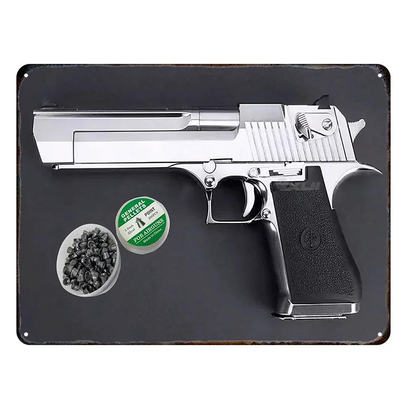 Panneau Métallique HD Pistolet. Style Vintage, Idéal pour la Maison, le Bar, le Club. Ajoute du charme à la décoration murale.