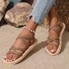Summer New Imitation Grass Woven Travel Women's Flat Heel Sandals, Wearing Linen Soled Sandals Outside, Women's Beach Slope Heel Slippers