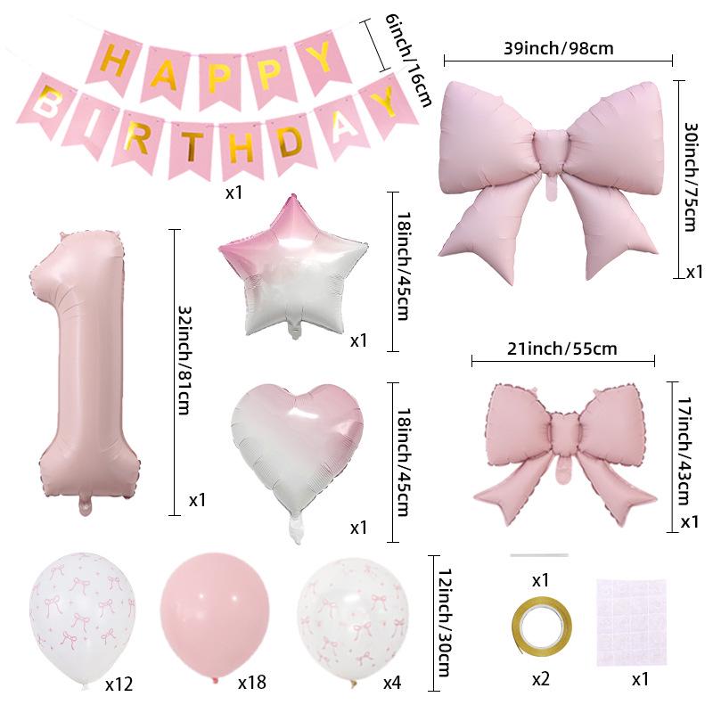 Set di Palloncini Foil Rosa Retro con Fiocco e Decorazioni per Feste di Compleanno per Bambini