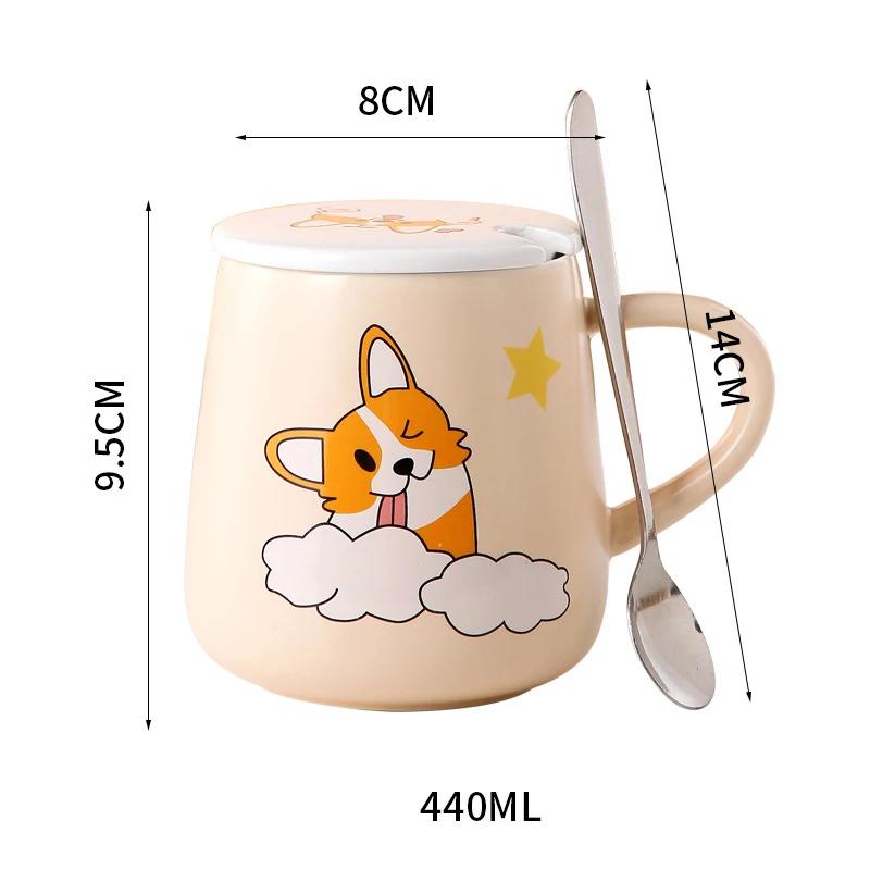 Cartoon Corky Ceramic Mug With Spoon Lid Cups of Coffee Cup Personalized Gift Cups and Mugs  Cup for Tea Drinkware 440ml
